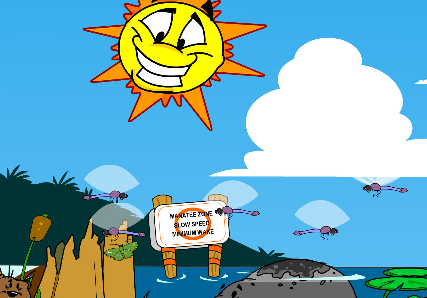 Illustration of dragonflies flying around