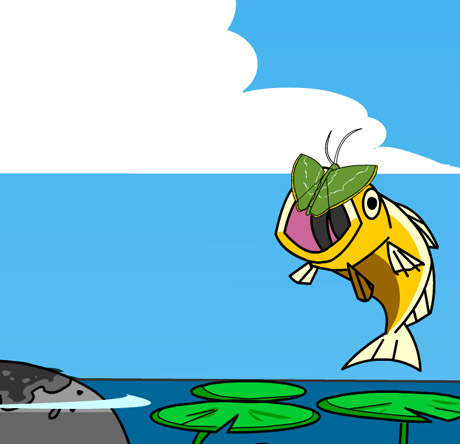 Illustration of a fish eating a moth