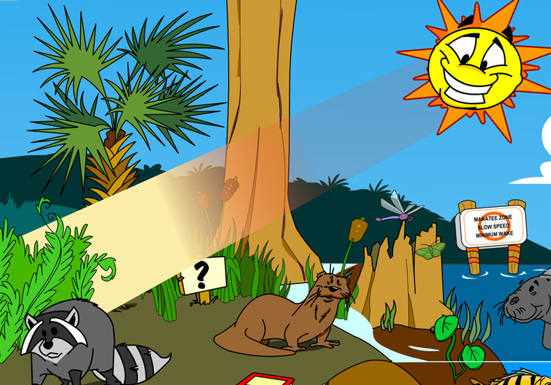 Illustration of sun shine shining on a fern