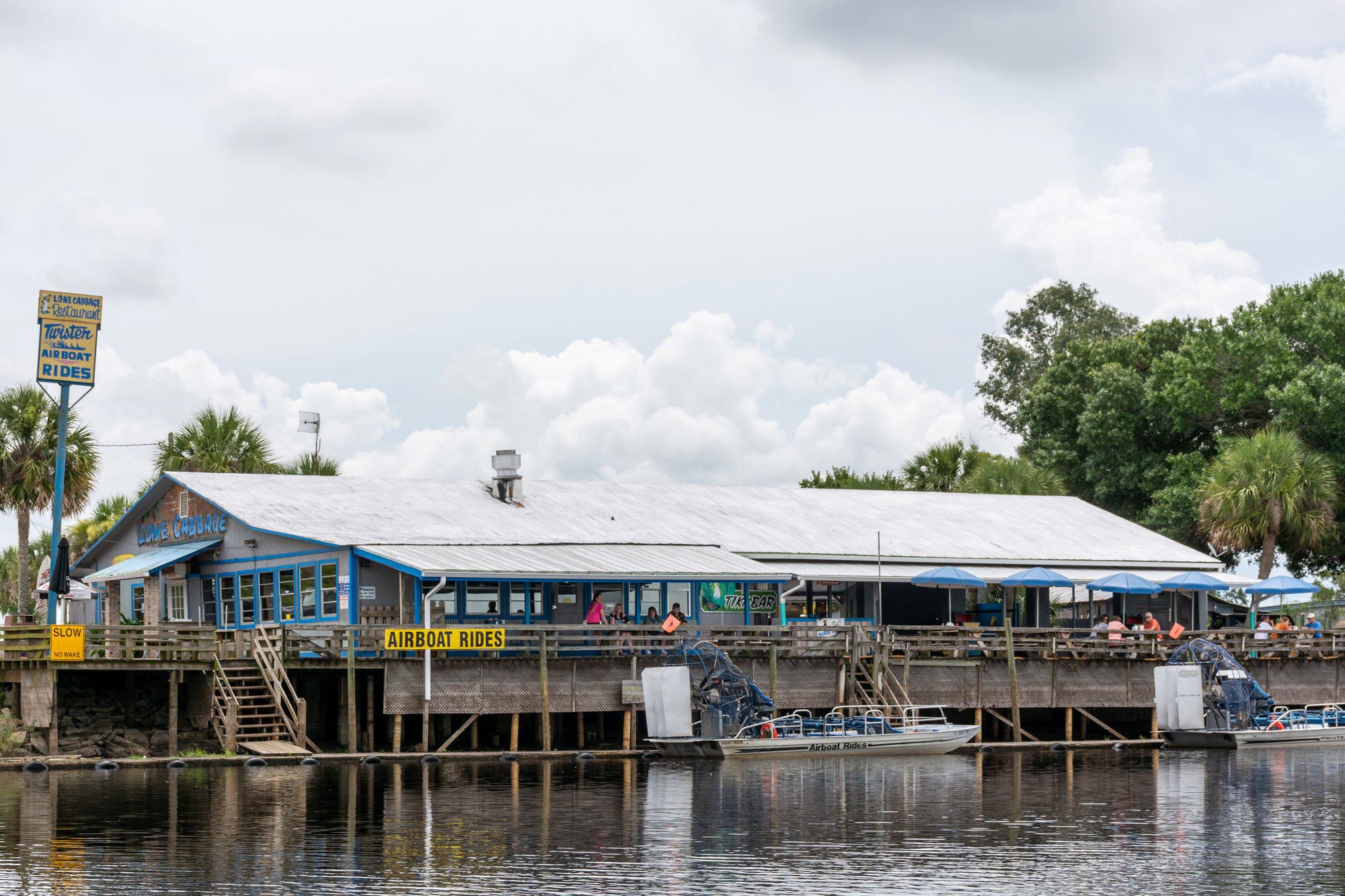 A view of a fish camp from the water