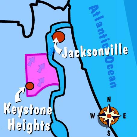 Illustration of a water flowing from Keystone Heights to Jacksonville