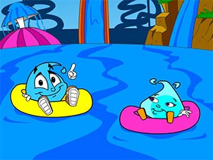 Illustration of rain falling on dinosaurs