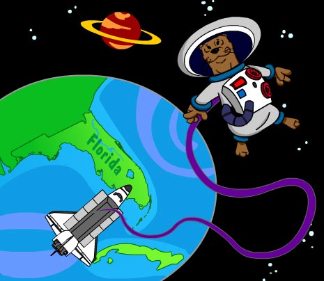Illustration of Ollie as an astronaut floating in space